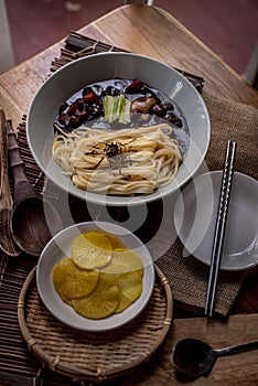 Janggyeon with sauce, jajang jang, black bean sauce noodles