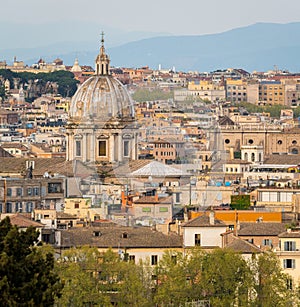 Panorama from the Gianicolo Terrace with the dome of Sant`Andrea della Valle Church in Rome, Italy.