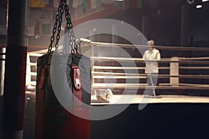 Janitor cleaning on a boxing ring