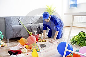 Janitor cleaning a mess