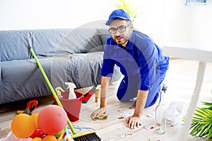 Janitor cleaning a mess