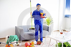 Janitor cleaning a mess