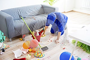 Janitor cleaning a mess