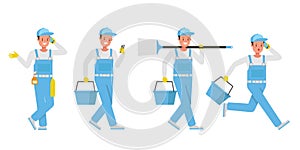 Janitor vector character design. Presentation in various action. no5