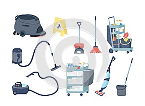 Janitorial supplies flat color vector objects set