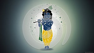 Janmashtami festival with Lord Krishna playing flute illustration background