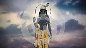 Janmashtami festival with Lord Krishna playing flute illustration background