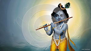 Janmashtami festival with Lord Krishna playing flute illustration background