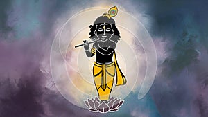 Janmashtami festival with Lord Krishna playing flute illustration background