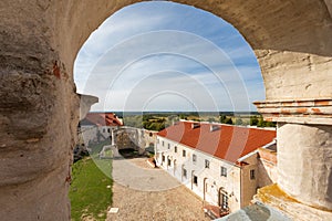 Janowiec Castle. View of the terrace with arch. Renaissance castle built in between 1508â€“1526. In Janowiec, Poland