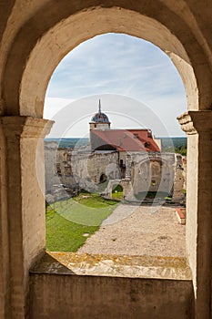 Janowiec Castle. View of the terrace with arches. Renaissance castle built in between 1508â€“1526. In Janowiec, Poland