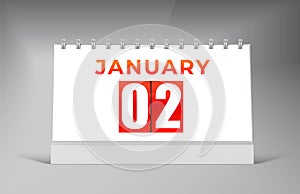 January 02 Desk Calendar Design Template. Single Date Calendar Design