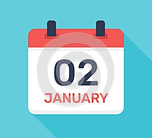 January 02 icon, day of the month on calendar.