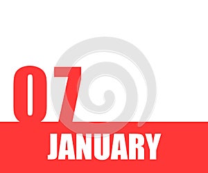 January. 07th day of month, calendar date. Red numbers and stripe with white text on isolated background