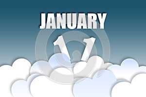 january 11th. Day 11 of month,Month name and date floating in the air on beautiful blue sky background with fluffy clouds. winter