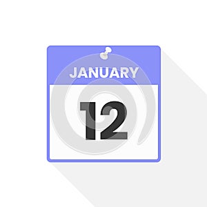 January 12 calendar icon. Date, Month calendar icon vector illustration