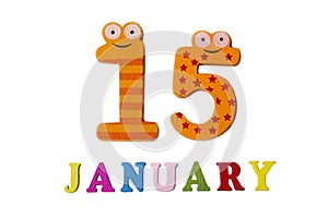 January 15 on white background, numbers and letters.