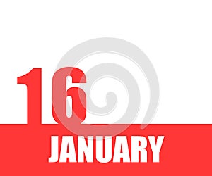 January. 16th day of month, calendar date. Red numbers and stripe with white text on isolated background