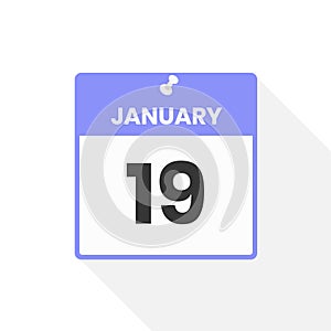 January 19 calendar icon. Date, Month calendar icon vector illustration