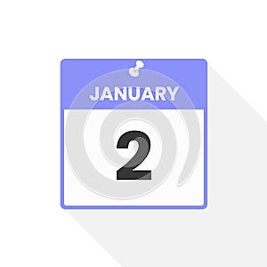 January 2 calendar icon. Date, Month calendar icon vector illustration