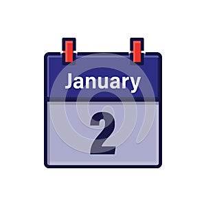 January 2, Calendar icon. Day, month. Meeting appointment time. Event schedule date. Flat vector illustration.