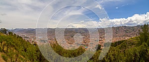 January 20, 2019 Panoramic aerial view over the main square of Cusco & x28;Plaza de Armas