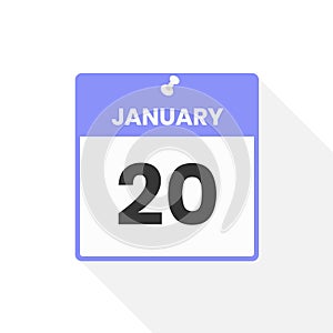 January 20 calendar icon. Date, Month calendar icon vector illustration