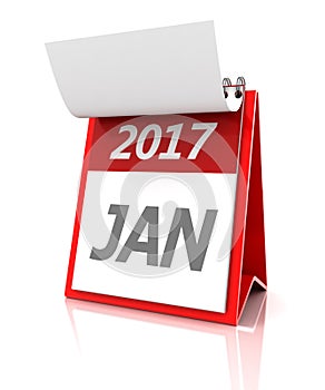 January of 2017 calendar, 3d render