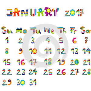 January 2017 calendar