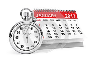 January 2017 calendar with stopwatch. 3d rendering