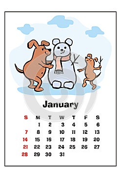 January 2018 calendar