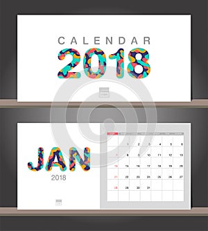 January 2018 Calendar. Desk Calendar modern design template with