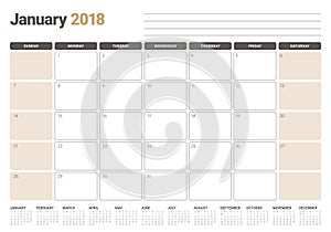 January 2018 calendar planner vector illustration