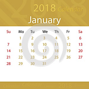 January 2018 calendar popular gold premium for business