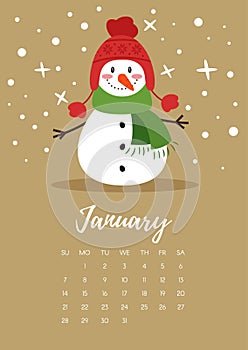 January 2018 year calendar page