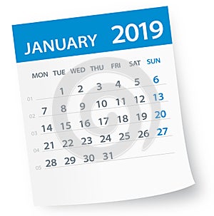 January 2019 Calendar Leaf - Vector Illustration