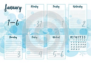 January 2019 Weekly planner