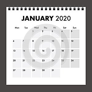 January 2020 calendar with wire band