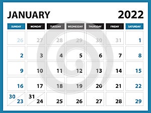 January 2022 Calendar Printable, Calendar 2022, planner design, Desk calendar template, Wall calendar, organizer office