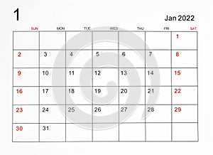 January 2022 calendar template