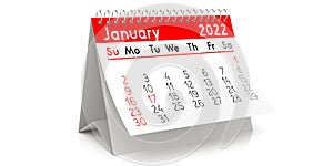 January 2022 - table calendar - 3D illustration