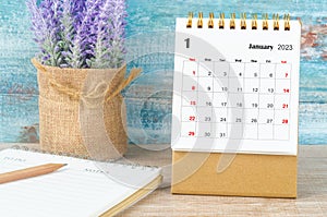 The January 2023 Monthly desk calendar for 2023 year with diary