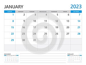 January 2023 year, Calendar planner 2023 and Set of 12 Months, calendar 2023, wall calendar 2023 year, simple calendar 2023