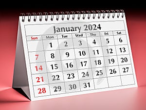 January 2024 calendar. One page of the annual business desk monthly calendar