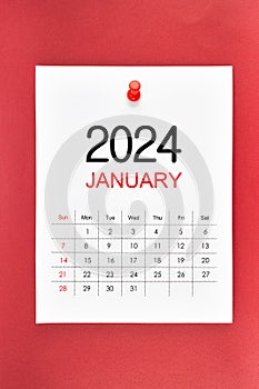 A January 2024 calendar page with push pin on red background