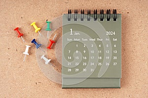 January 2024 calendar with thumbtack