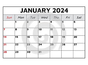 January 2024 calendar. Vector illustration