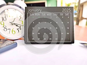 January 2025 calendar date background. Stock photo.