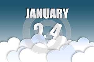 january 24th. Day 24 of month,Month name and date floating in the air on beautiful blue sky background with fluffy clouds. winter