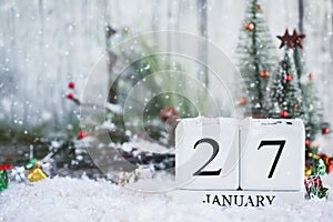 January 27 Calendar Blocks with Christmas Decorations
